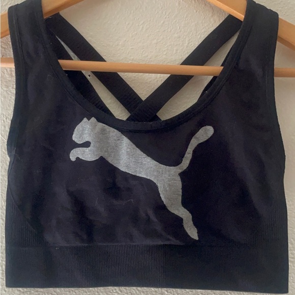 Puma Black Sports Bra with grey Logo - Picture 3 of 5